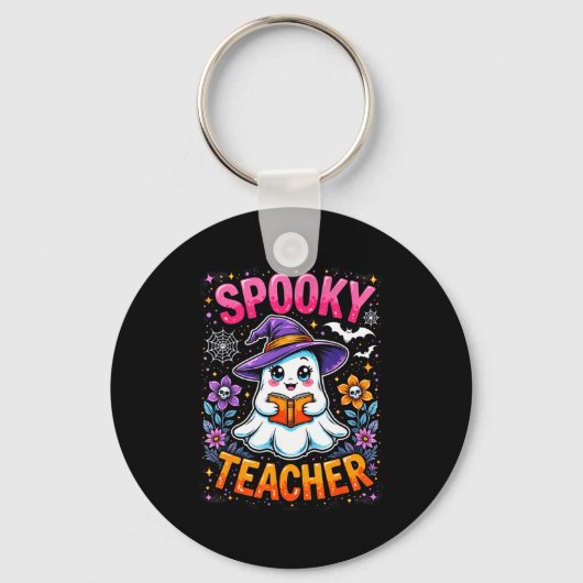 Soky Teacher Cute Ghost Reading Book Funny Hallo  Sleutelhanger (Voorkant)
