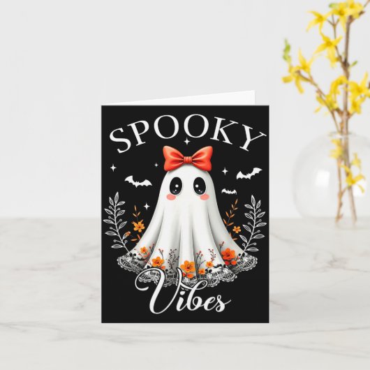 Soky Vibes Ghost Retro Groovy Halloween Women Girl Kaart (Gele Bloem)
