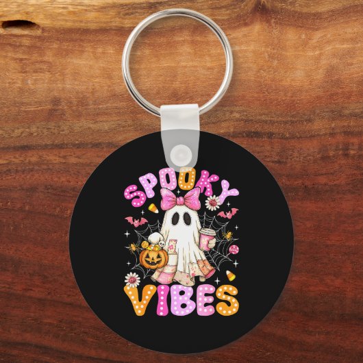 Soky Vibes Ghost Retro Groovy Halloween Women Girl Sleutelhanger (Voorkant)