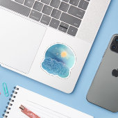 Solar Drift Above Azure Bloom Sticker (Laptop met iPhone)