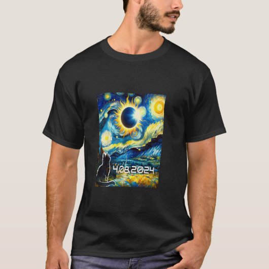 Solar Eclipse 2024 Tshirt Chat avec Van Gogh Starr (Devant)