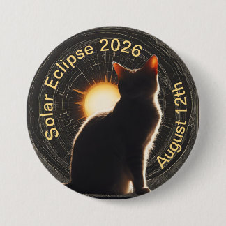 Solar Eclipse 2026 sun cat Ronde Button 7,6 Cm