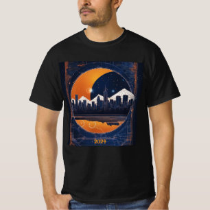 Solar Eclipse Cityscape Hills 2024 Naam toevoegen  T-shirt