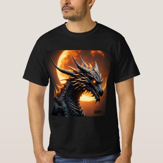 Solar Eclipse Dragon 2024 of Naam toevoegen Mannen T-shirt (Voorkant)
