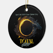 Solar Eclipse Gift 2024 Uw Stad Staat Zwart Keramisch Ornament (Links)