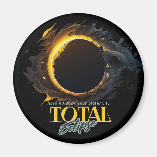 Solar Eclipse Gift 2024 Uw Stad Staat Zwart Magneet (Voorkant)