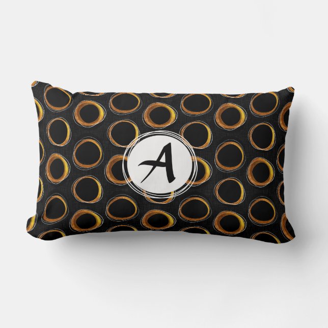 Solar Eclipse Mid-Century Modern Black & Gold Kussen (Voorkant)