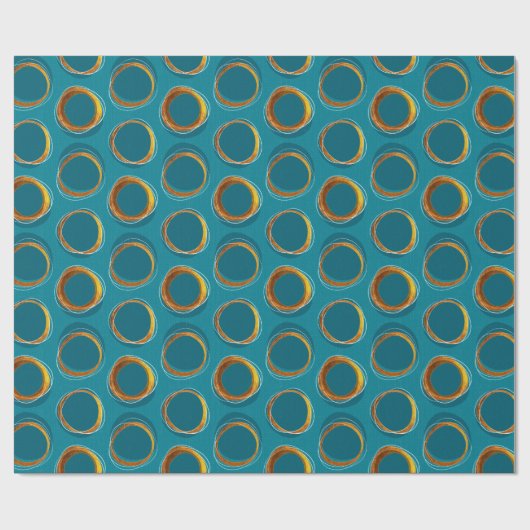 Solar Eclipse Mid-Century Modern - Blue and Gold Cadeaupapier (Vlak)