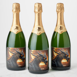 Solar Eclipse Raging Dragon Aanpassen Set van 6 Sparkling Wijnetiket
