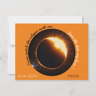 Solar Eclipse Realistisch Zwart sinaasappel Wit Feestdagenkaart