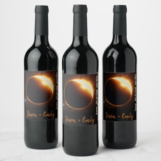 Solar Eclipse Realistische Sun bewerkbare tekst Wijn Etiket (Flessen)