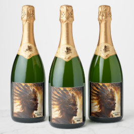 Solar Eclipse Warrior King Aanpassen Set van 6 Sparkling Wijnetiket