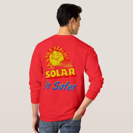 Solar is Safer Smiling Orange Sun Slogan T-shirt (Dos entier)