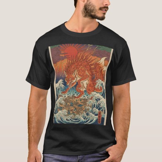 Solar Kitsune Over Waves T-shirt (Voorkant)