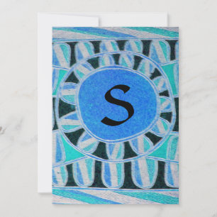 SOLAR MONOGRAM, helderblauw turquase zwart wit Kaart