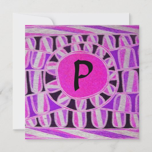 SOLAR MONOGRAM, helderroze fuchsie zwart wit Kaart (Voorkant)