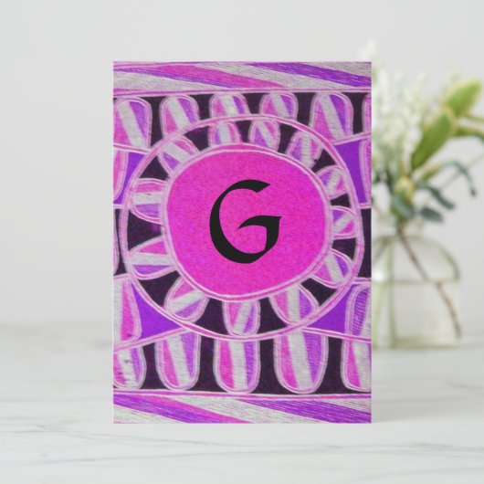 SOLAR MONOGRAM, helderroze violet zwart goudmetaal Kaart (Staand voorkant)