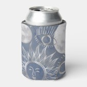 Solar Mystique | Dusty Blue Silver Moon Stars Sun Blikjeskoeler (Blikje Voorkant)