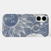 Solar Mystique | Dusty Blue Silver Moon Stars Sun Case-Mate iPhone Case (Achterkant (horizontaal))