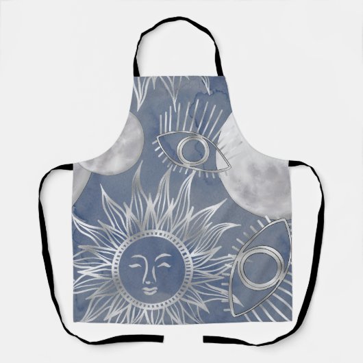 Solar Mystique | Dusty Blue Silver Moon Stars Sun Schort (Voorkant)