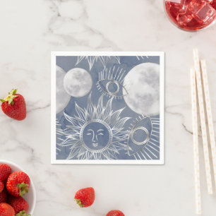 Solar Mystique Dusty Blue Silver Moon Stars Sun Servet