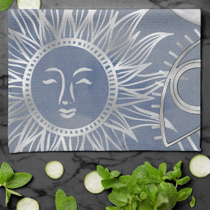 Solar Mystique   Dusty Blue Silver Moon Stars Sun Theedoek