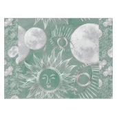 Solar Mystique | Dusty Green Silver Moon Stars Sun Tafelkleed (Voorkant (Horizontaal))
