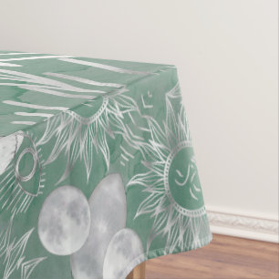 Solar Mystique Dusty Green Silver Moon Stars Sun Tafelkleed
