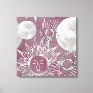 Solar Mystique Roze zilver Moon Stars Sun Eyes Canvas Afdruk