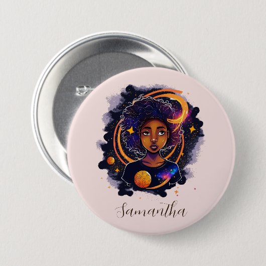 Solar System Afro Woman Ronde Button 7,6 Cm (Voorkant /achterkant)