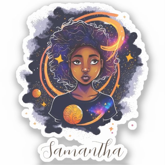Solar System Afro Woman Sticker (Voorkant)