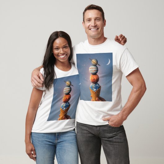 Solar System Ice Cream Cone - Surreal Cosmic Art T-shirt (Unisex)