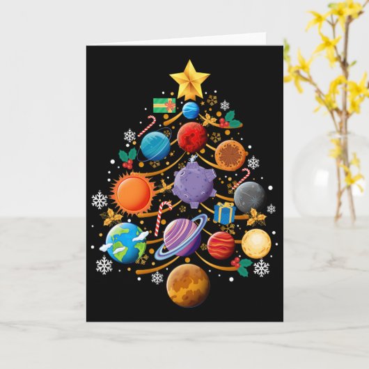 Solar System Planets Christmas Tree Astronomy Xmas Kaart (Gele Bloem)
