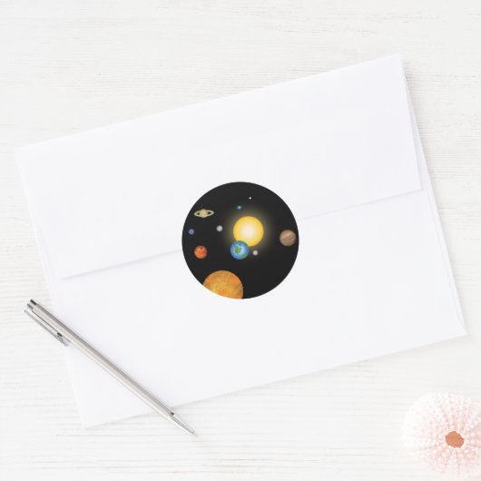 Solar System Planets in Deep Dark Space Ronde Sticker (Envelop)