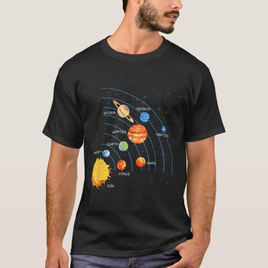 Solar System Sun Planets Orbit Space Galaxy Men Wo T-shirt (Voorkant)