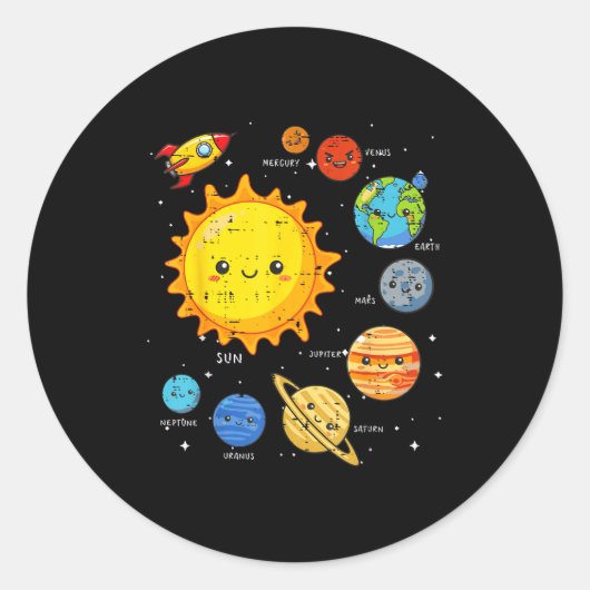 Solar System Sun Planets Rocket Space Galaxy Kids  Ronde Sticker (Voorkant)