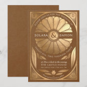 SOLARA III - Floral Faux Gold Faire-part de mariag (Devant / Derrière)
