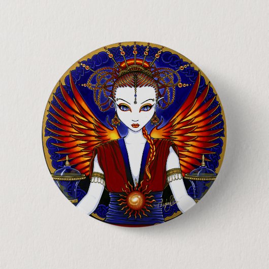 "Solara" Sun Goddess Fire Angel Button (Voorkant)