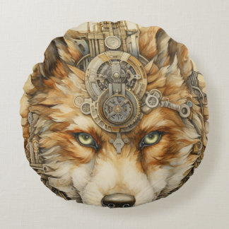 Solarpunk Red Wolf Steampunk inspiratie Rond Kussen