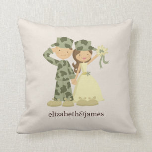 Soldaat en bruid bruiloft aangepaste kussen