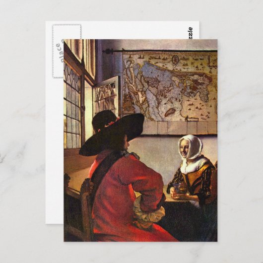 Soldaat en meisje glimlachen door Johannes Vermeer Briefkaart (Voorkant / Achterkant)