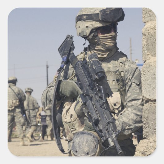 Soldaat gewapend met een MK-48 Vierkante Sticker (Voorkant)