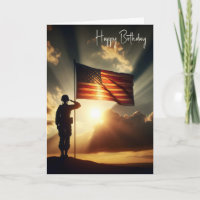 Soldaat groet Amerikaanse vlag voor verjaardag