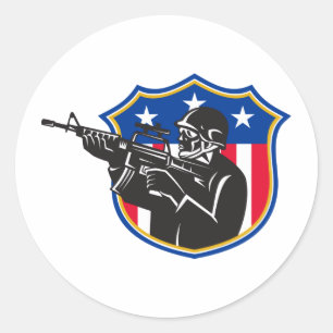 soldaat swat politieagent geweer schild ronde sticker
