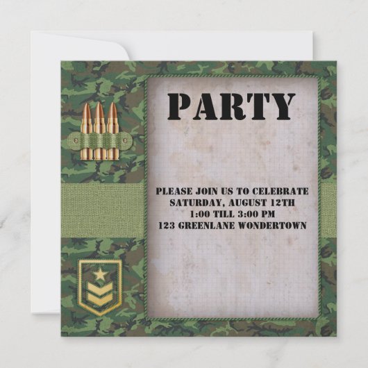 Soldaat-thema uitnodiging camouflage-partij (Voorkant)