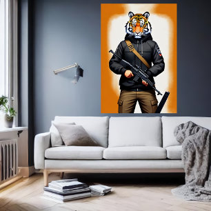 soldaat van Antropomorfe tijger   AI Art. Poster