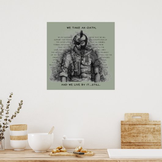 Soldaat Warrior - Eath past achtergrondkleur aan Poster (Keuken)
