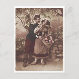 Soldat et fille paysanne Retro Carte postale roman