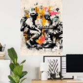 Soldats jouant aux échecs - affiche d'art de la ru (Bureau à domicile)
