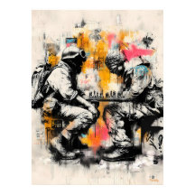 Soldats jouant aux échecs - affiche d'art de la ru
